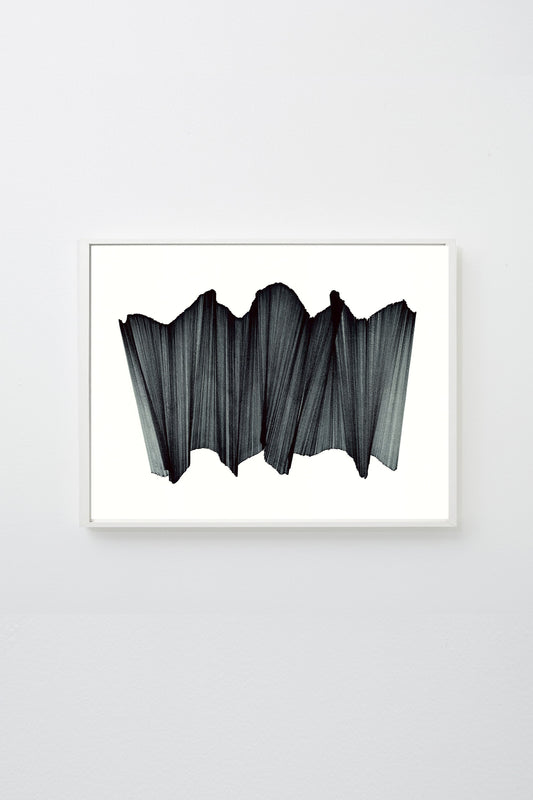 "Migration 19" (Black lines intersecting on white paper, appearing to float), framed.