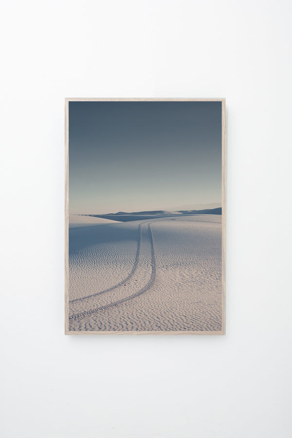 "White Sands" framed, hung on wall.